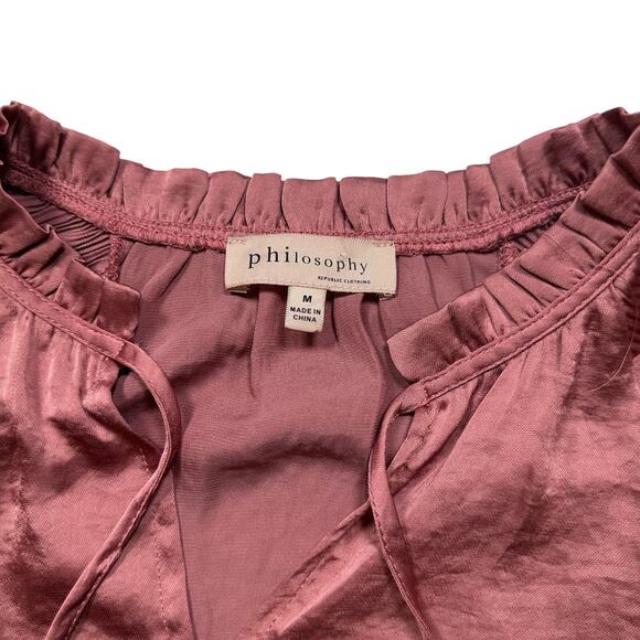 Philosophy Republic Clothing Pink Solid Ruffle Long‎ Sleeves Blouse Poly M (275) - Picture 6 of 10